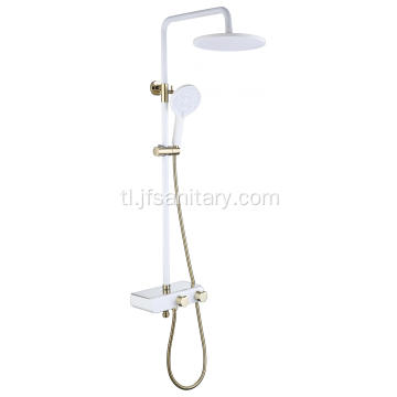 Brass Shower Mixer Itakda na may Shelf Fashion White.